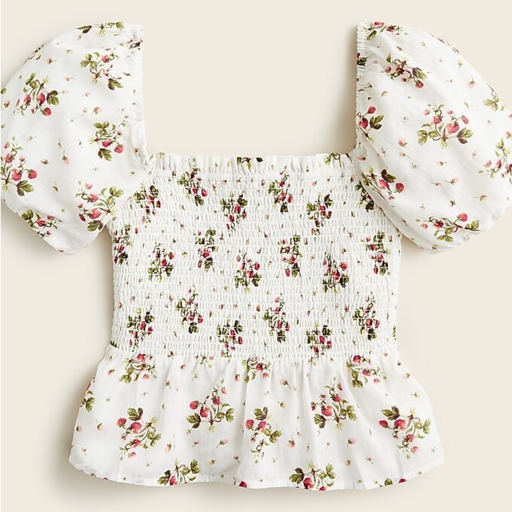 NWT J. Crew Floral Puff Sleeve Smocked Top